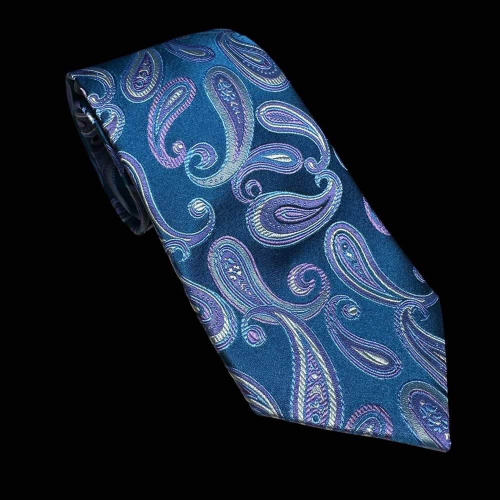 Countess Mara Mens Silk Tie Teal Blue Purple Paisley Hand Made Formal Necktie